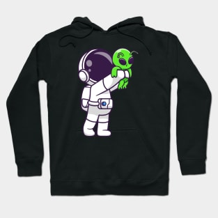 Cute Astronaut Holding Baby Alien Cartoon Hoodie